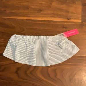 Striped ruffle strapless bikini